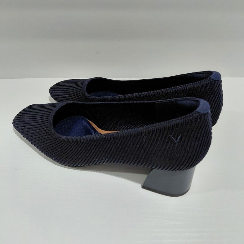 Vivaia Melody 2.0 Navy Blue Ribbed Knit Square Toe Block Heel Pumps Size 39 - Picture 7 of 11